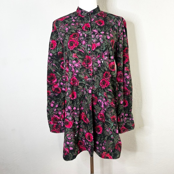 Marni Tunic Floral Rose Cotton Long Sleeve Popover Button Down Shirt Size 44 / 8 - Picture 1 of 12